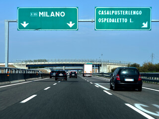 Driving on an Italian autostrada with road signs © Joachim