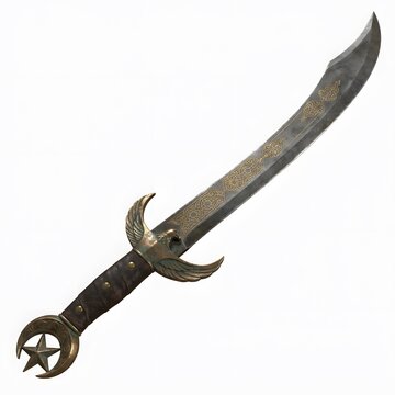 Ancient Ornate Scimitar with Crescent Moon and Star Hilt.