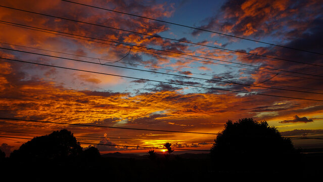 Dramatic Sunset Sky with Fiery Orange and Red Clouds at Dusk