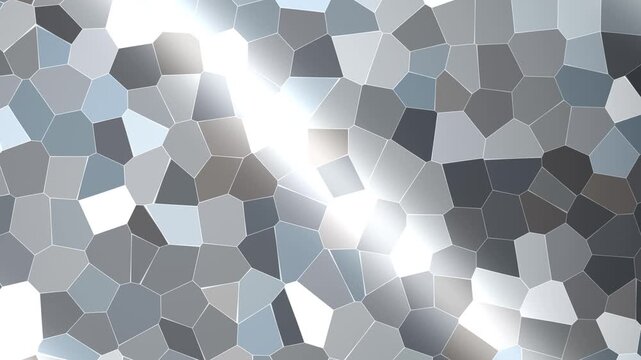 Geometric polygonal shiny glass tiles voronoi mosaic cell pattern with reflecting sweeping&nbsp;luminous light flare&nbsp;seamless loop animation