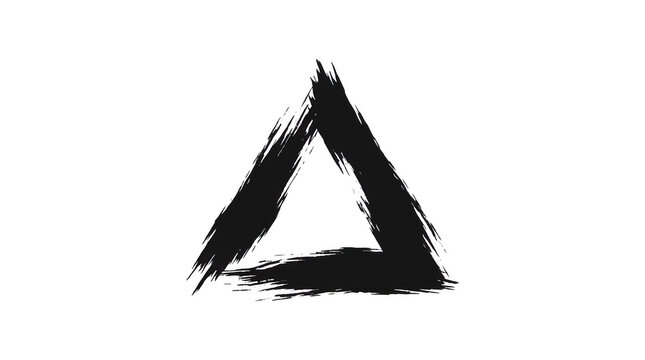 Abstract triangle shape with dry brush strokes isolated on transparent background