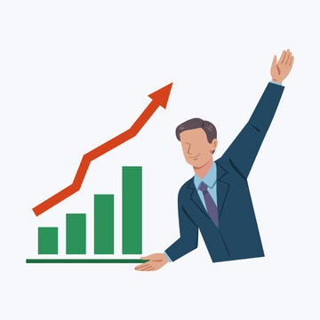 Businessman standing in front of rising arrows.