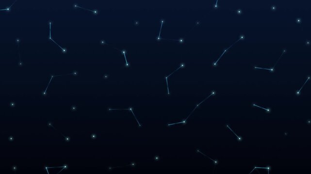 Stylized digital plexus constellation lines data nodes connection drifting gracefully across dark background seamless loop animation