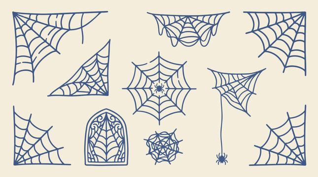 Halloween spiderweb corners hanging webs and cobwebs vector set