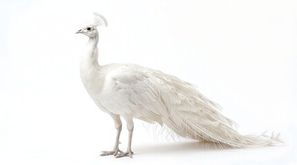 Obraz premium Elegant White Waterbird Standing in Profile with Long Neck and Detailed Feathers on White Background