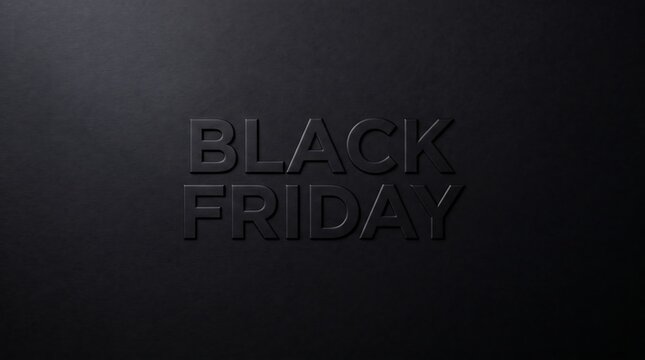 Minimalist black friday text embossed on a dark matte background creating a modern and sophisticated luxury shopping sale advertisement concept