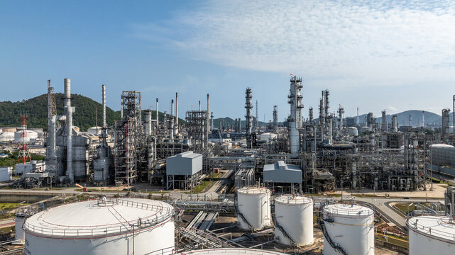 Aerial view oil refinery, Refinery plant, Refinery factory.
