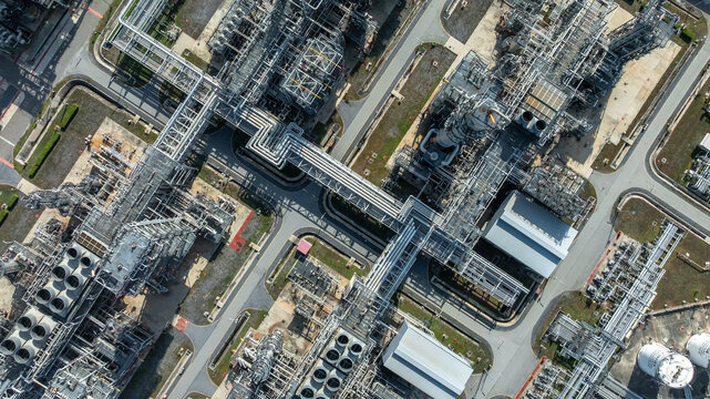 Aerial view oil refinery, Refinery plant, Refinery factory.