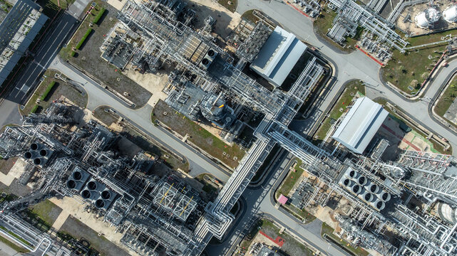 Aerial view oil refinery, Refinery plant, Refinery factory.