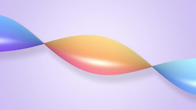 Three dimensional ribbon wave seamless loop glossy gradient blue orange pink lavender smooth twisting band flows across a soft backdrop for presentations app intros brand designs and VJ sets