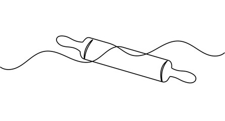 Obraz premium Wooden rolling pin utensil continuous one line drawing minimalist kitchen baking editable stroke vector illustration