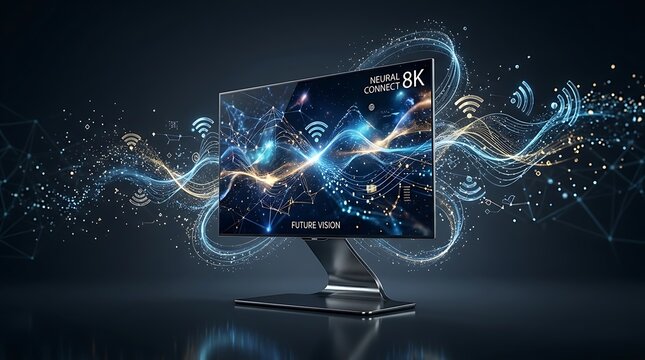 Conceptual future television display showcasing high-resolution data visualization