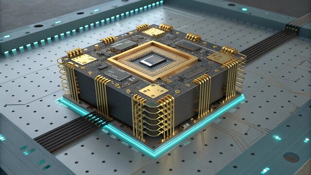Futuristic quantum processor chip