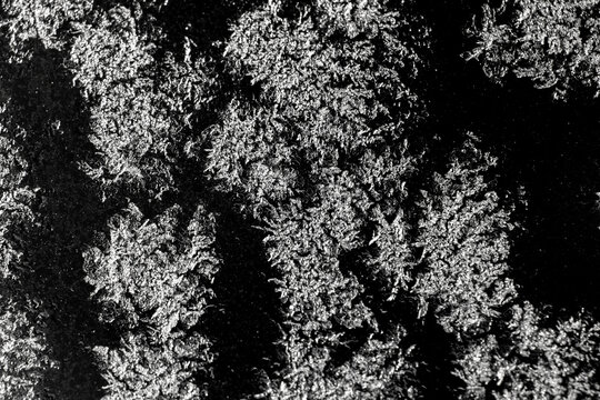 frost, hoarfrost, ice, crystals, patterns, winter, glass, window, dark, black, contrast, texture, background, macro, close-up, detail, frozen, cold, abstract, design, christmas, decoration, wall, illu