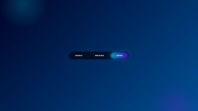 Futuristic digital user interface navigation menu toggle button switching on dark blue background.