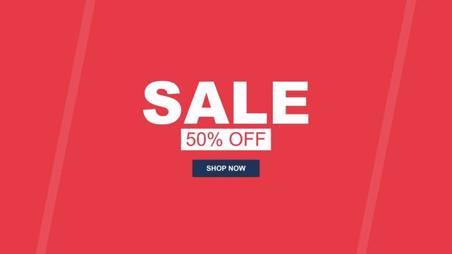Red Sale Promotion Banner with 50 Percent Off and Shop Now Button.