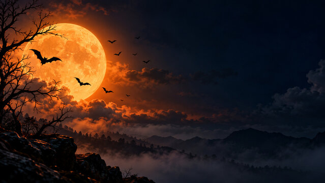 Minimal Halloween Moon and Bats Banner
