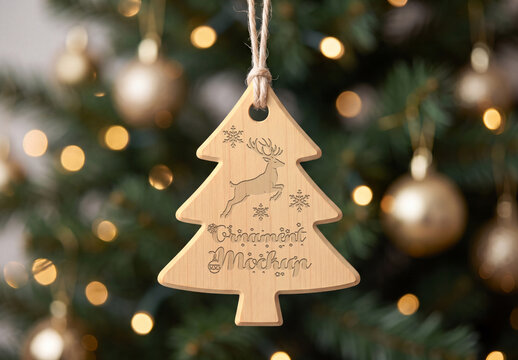 Wooden Christmas Tree Ornament Mockup