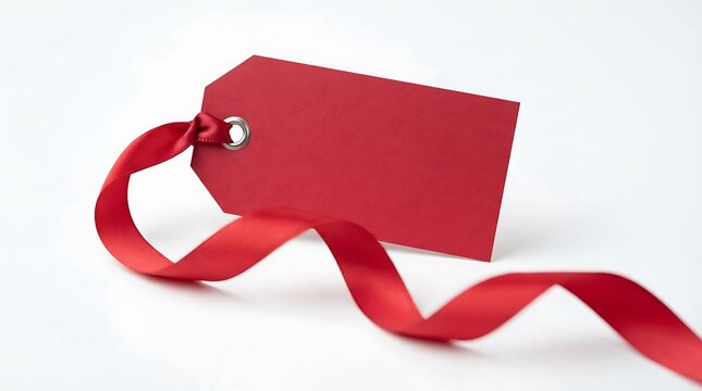 Three blank cardboard price tags of different shapes with twine strings on a white background with rectangular circular square arranged against plain