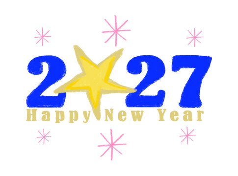 2027 Happy New Year Greeting Design with Golden Star and Pink Sparkles