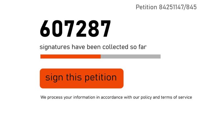 Online petition signature counter progress bar animation with call to action button signatures digital