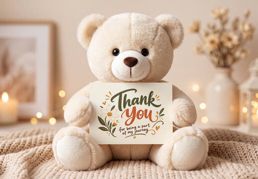 Teddy Bear Holding Thank You Card Mockup
