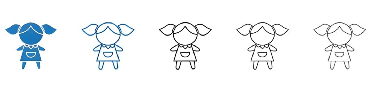 Doll icon vector set collection for web. Thin line customizable illustration. Contour symbol. Vector isolated outline drawing. Editable stroke