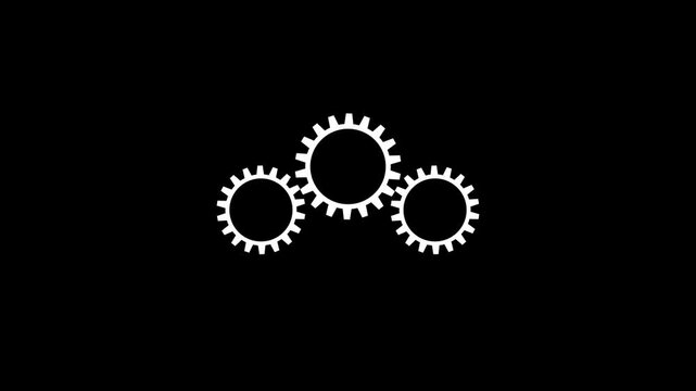 Animated white gears rotating on a black background