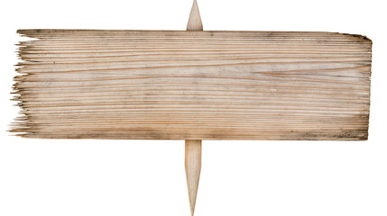 Isolated old weathered wooden signpost with a jagged edge, rustic blank wood plank © Cian