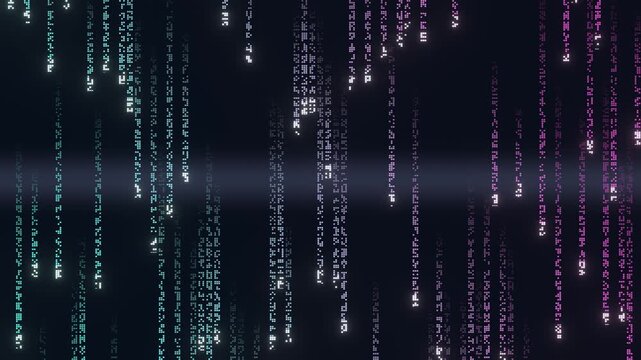 Digital rain seamless loop falling code characters cyan pink dark cyber hacker VJ glyph streams cascade down a black screen for VJ sets technology intros club screens and cyberpunk backgrounds