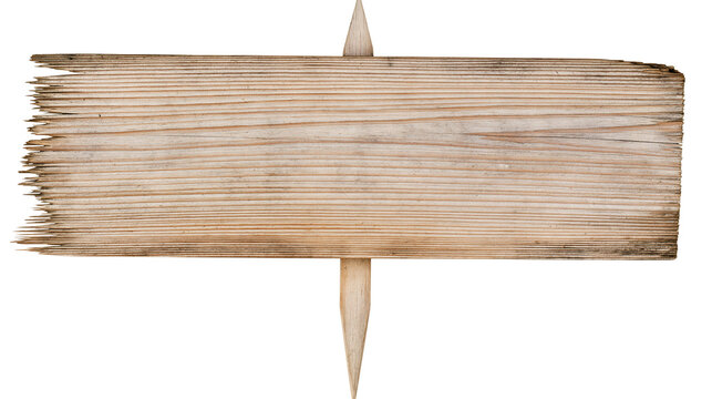 Isolated old weathered wooden signpost with a jagged edge, rustic blank wood plank