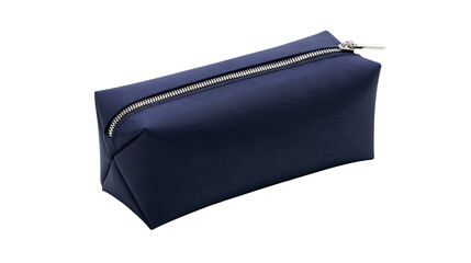 Isolated navy blue fabric zippered pouch, practical accessory for organization and storage. © Cian