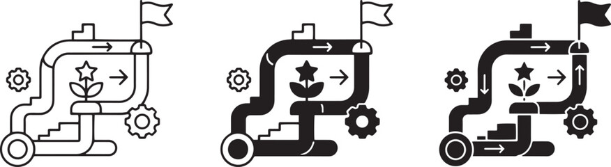 Obraz premium Abstract Growth Process Vector Icons, Business Journey Path, Innovation Concept, Development Flow, Strategy Steps, Goal Achievement, Vector Art