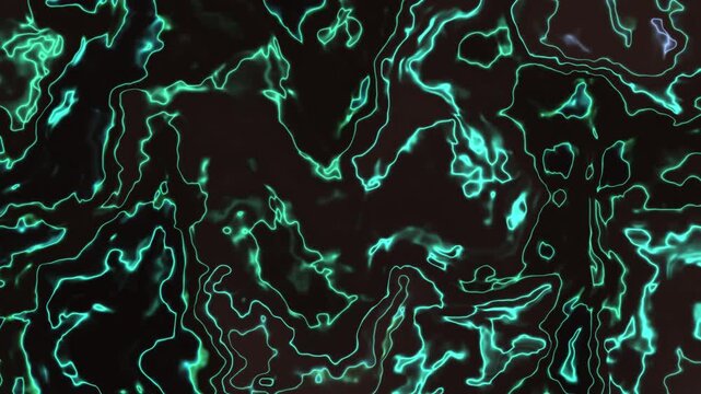 Abstract neon green topographic contour lines flowing and morphing organically against black background seamless loop animation
