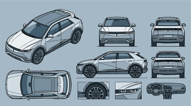 Car technical illustration views