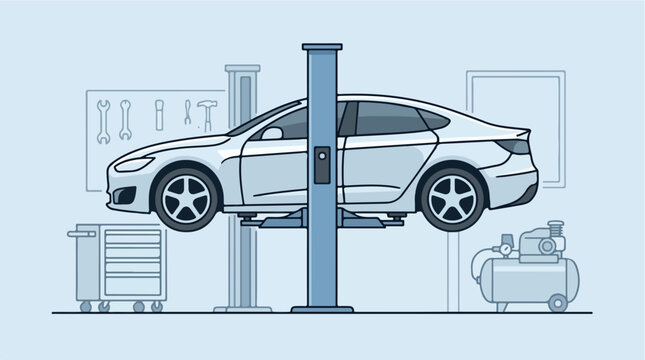 Car Lifted For Maintenance Service