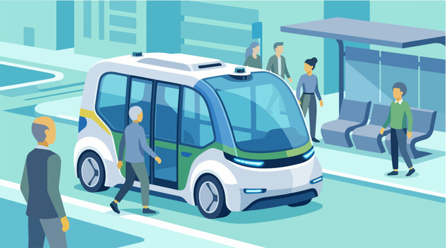 Autonomous shuttle bus urban scene