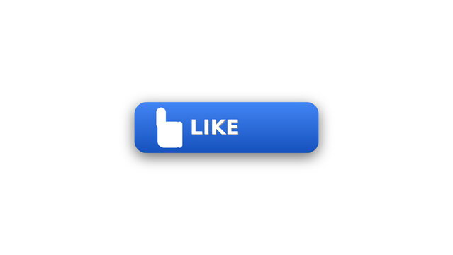 Blue like button with thumbs up icon on transparent background