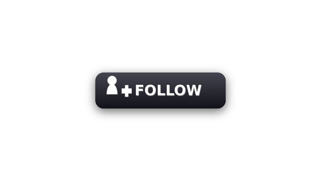 Dark follow button with add user icon on transparent background