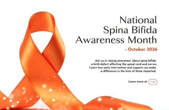 National spina bifida awareness month in october with orange ribbon