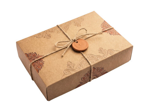 Rustic brown gift box tied with twine and a paper tag