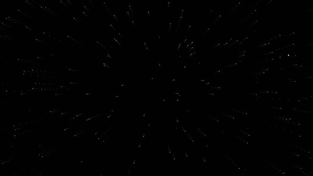 Fast moving starfield animation in retro arcade video game style with glowing particles