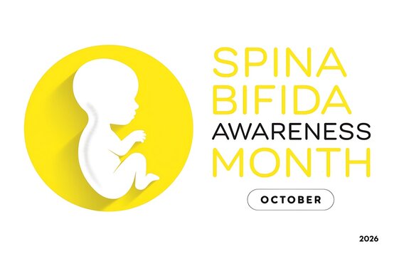 Spina bifida awareness month concept banner with white baby silhouette