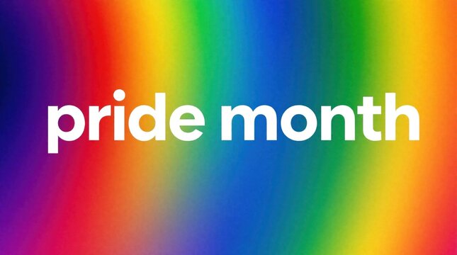 Pride month text on colorful rainbow gradient background. Vibrant spectrum colors promote lgbtq equality, social diversity. Minimalist graphic design for human rights awareness, community support,