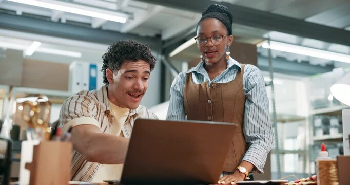 Laptop, team and conflict in startup for logistics error, order delay and refund accountability. Ecommerce, people and disagreement with tech for shipment problem, delivery fail and client complaint