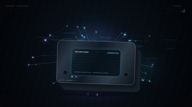 cryptocurrency hardware wallet secure node connection with animated global blockchain network background