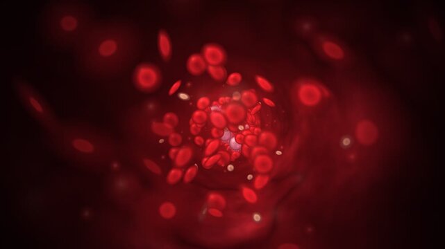 Microscopic Red Blood Cells Flowing Through Vein Medical Animation
