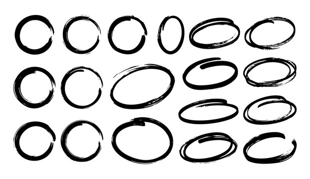 Hand drawn circles and ellipses in black for emphasis and design elements.