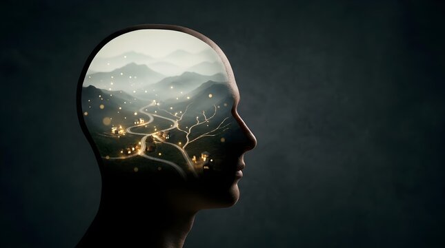 Human Mind Represented as a Surreal Landscape of Thoughts and Ideas