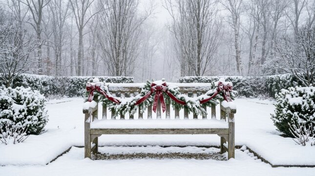 snow winter bench park tree cold nature scene